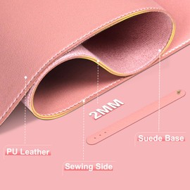 Bleswin Leather & Suede Desk Mat, Non-Slip, Waterproof, 23.6" x 13.7", Sweet Pink