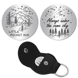 CREATCABIN Pocket Hug Token Stainless Steel Hug Token Long Distance Social Relationship Keepsake Double Sided Words Quotes with PU Leather Keychain Gift for Women Men Bestie Friends 1.2x1.2 Inch
