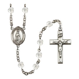 Our Lady of Fatima Silver-Plated Rosary 6mm April Crystal Fire Polished Beads Crucifix Size 1 3/8 x 3/4 medal charm