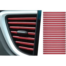 20 Pieces Car Air Conditioner Decoration Strip for Vent Outlet, Car Interior Vent Accessories, Suitable for Straight Air Outlet Grille Models Vent Outlet, Red