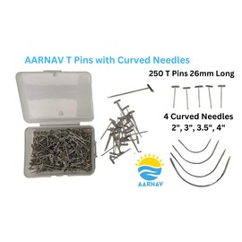 AARNAV 250pcs 26mm Wig T-Pins 4pcs C Shaped Curved Needles for Wig Making, Wig Heads, Hair Extension, Modelling, Multipurpose Upholstery Needles Jewellery T Pins Wet Blocking Knitting with Box
