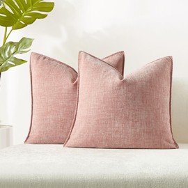 JUSPURBET Pink Chenille Throw Pillow Covers 26x26 inch Set of 2 Decorative Soft Textured Cushion Cases for Living Room Sofa Couch Bed Solid Home Decor Broadside Pillowcases