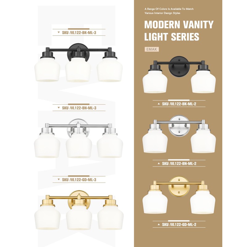 Emak 2-Light Vanity Light, Modern Farmhouse Black Bathroom Fixture Over