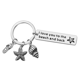 Beach Keychain for Beach Lover Beach Jewelry Gifts for Beach Girls I Love You To The Beach And Back Keyring Nature Lover Gift Starfish Keychain Christmas Birthday Gifts for Couple Lover Friends