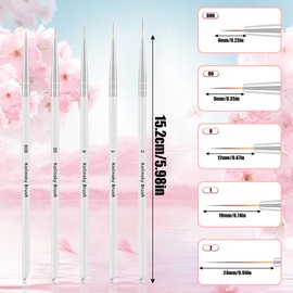 Nail Brushes Set of 5 Nail Brushes Extra Fine Nail Liner Brush for Gel Nail Painting Brush Pull Line Nail Art Tools Nail Tools for Beginners Professional Nail Supplies 6mm 9mm 12mm 15mm 18mm (H)