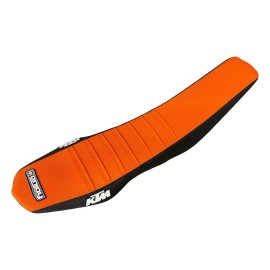 KTM 2012-2018 Ktm 690 Enduro  Seat Cover   BLACK SIDES / ORANGE PLEATS  LOGO  #235