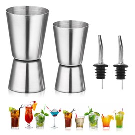 Yeqqzq Set of 2 Stainless Steel 25/50 ml & 15/30 ml Spirit Measures, Cocktail Jigger Spirit Measure Cup with Pourers for Bar Party Wine Cocktail Drink Shaker Shaker