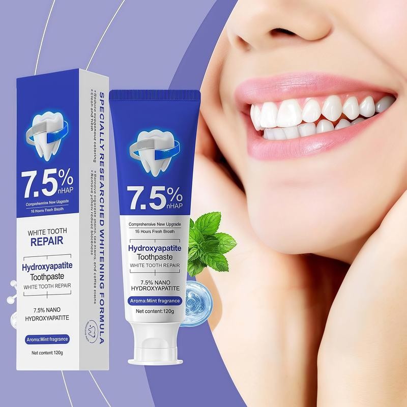 【7.5% HYDROXYAPATITE】Nano Toothpaste: Repair Enamel + Whiten Teeth Fluoride-Free Mint,