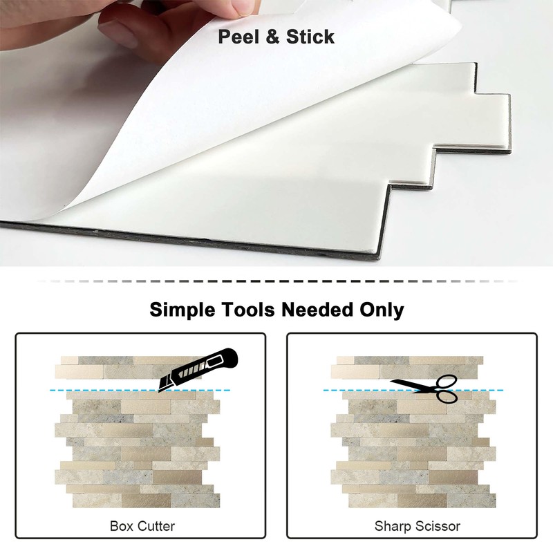 BeNice Backsplash Peel and Stick Wall Tiles for Kitchen,Subway Self