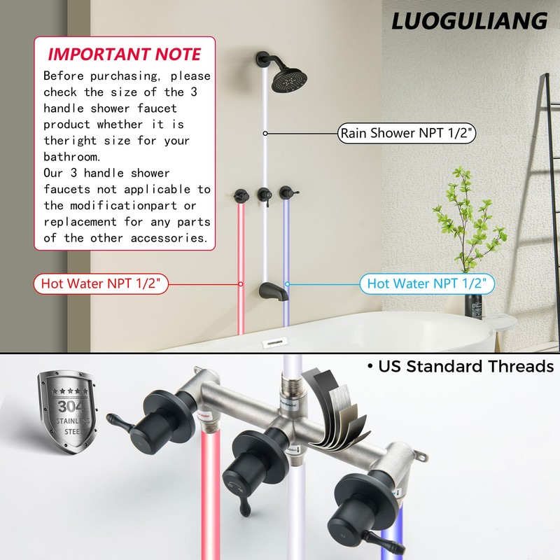 LUOGULIANG 3 Handle Tub Shower Faucet Set, Bathtub Shower Trim