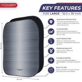 Autoamerics 2-Piece Windshield Sun Shade - Metallic Gray Foldable Car Front Window Sunshade for Most Cars SUV Truck Heat Blocker Visor Protector Blocks Max UV Rays and Keeps Your Vehicle Cool - Large