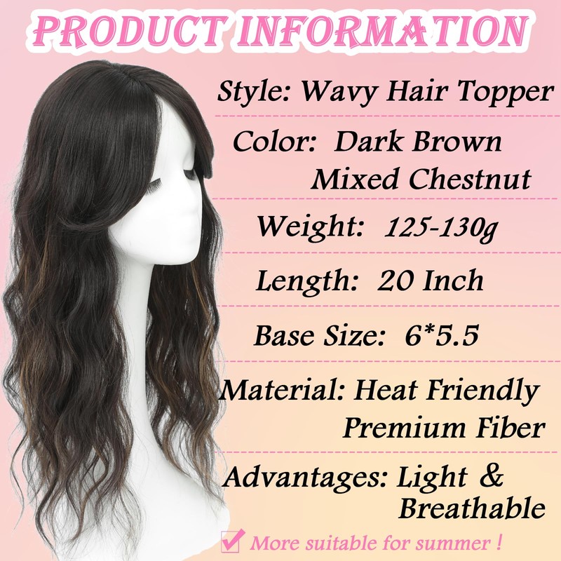 Hair Toppers for Women, 20 Inch Hand Tied Breathable Toppers