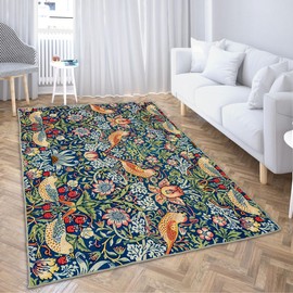 Ansouyi Colorful Non-Slip 5x7 ft Area Rugs, Washable Rug Carpet for Living Room,William Morris Strawberry Thief Vintage Floral Home Decor Rugs for Game Room Classroom Bedroom Dining Kindergarten Room