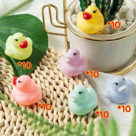 Haooryx 60PCS Macaron Color Miniature Rubber Duckies Mini Pastel Float Ducky Pool Toy Novelty Squeeze Smile Ducks for Kids Birthday Party Favors Basket Stuffer Baby Bath Toys Decorations