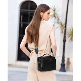 Gladdon Women's Shoulder Bag with Zip, Crossbody Bag, Leather Handbag Small, Wide Shoulder Straps Jacquard Fabric, A-Black, 未古风格