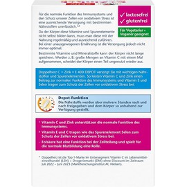 Doppelherz C + Zinc + E 400 DEPOT Tablets - Dietary Supplement with Vitamin C to support the normal function of the immune system with depot action - 1 x 40 Tablets