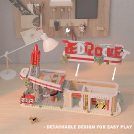 Xalvitra Red Rocket Gas Station Building Blocks Toys, Wasteland Truck Stop Classic Game Merch Creative Action Figures Merchandise, Collectible Present for Fans Friends Kids