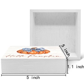 SRADMO Hello Pumpkin Fall Desk Decor, Coquette Chinoiserie Floral Bow Pumpkin Wood Box Sign Desk Decor, Modern Fall Theme Wooden Block Box Sign Decoration for Girly Room Bedroom Dorm Shelf Table Plaques
