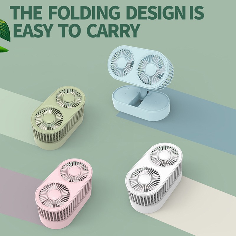 Double Motor Folding Tabletop Fan Rotating Cooling Fan 3 Speed