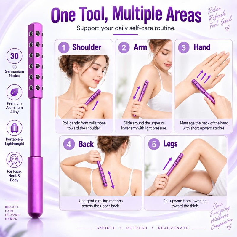 Purple Face Roller with 30 Germanium Nodes, Facial Massage Roller