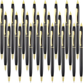 Outus 26 Pcs Metal Slim Ballpoint Pens Bulk Retractable Metallic Black Ink 1 mm Medium Point Smooth Writing for Students Teachers Men Women Uniform Office Business(Black)