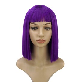 siswin Purple Short Straight Bob Wig with Bangs for Women(12inch,Purple)