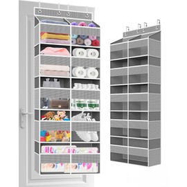 Clothink Over The Door Organizer,5 Tier Extra Large Behind The Door Storage with 10 Big Front & 10 Mesh Pockets,88lb Heavy Duty Hanging Organizer for Bedroom Bathoom Nursery Pantry