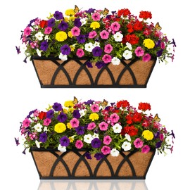 Flat Railing Planter Window Box Wall Hanging Planters (2 Pack, 30 Inch) Balcony Fence Planter with Coco Liner, Horse Trough Planter Metal Window Planter Box for Outdoor Plant Holder Rail Deck