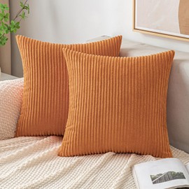 Emema Cushion Cover, Corduroy Decorative Cushion Cover, Sofa Cushion, Cord Cushion Cover, Decorative Soft Cushion Covers for Sofa, Armchair, Home, Bedroom, 50 x 50 cm – Burnt Orange