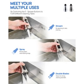 J-HVA Kitchen Faucet Head, Pull Down Kitchen Sink Sprayer Head Replacement for Kitchen Faucet, 3 Functions High Pressure Sink Spray Nozzle, Spray Head with 15 Adapters, Brushed Nickel