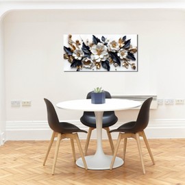 HUBOSKN Flower Pictures Wall Decor for Living Room - Blue White and Gold Wall Art for Bedroom - Modern Wall Decor for Bedroom Women Size 20" x 40"