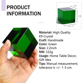 QFkris 2.2inch Crystal Glass Cube Prism Paperweight,Optic Prism Cube Figurine Collectibles for Office or Home Decor,Cool Science Gadgets,Birthday Gift (Green)