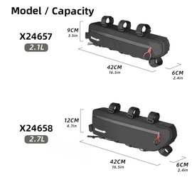 Rhinowalk Bike Frame Bag Waterproof, Top Tube Bicycle Bag with Side Compartments, Pump Holder, and Hidden Cable Port, (2.7L, Black)