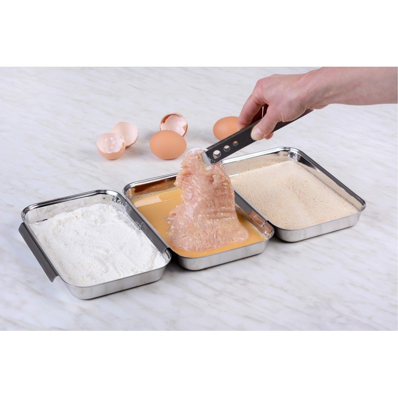 GRÄWE Breading Set, 4 Pieces, 3 x Stainless Steel Bowls
