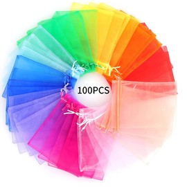 iDopick 100PCS 4x6 inches Sheer Organza Bags, White Wedding Favor Bags with Drawstring, Small Jewelry Gift Bags for Party, Jewelry, Festival, Makeup Organza Favor Bags,net gift bags,Drawstring Goody bags (Multicolor)