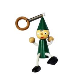 P.S. I Love Italy Bouncing Wooden Pinocchio Ornament with Spring - Green
