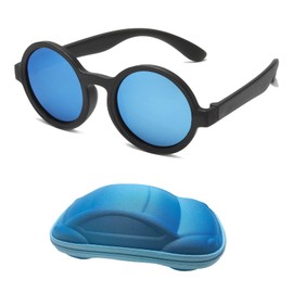 YAMEIZE Cute Round Kid Sunglasses For Boys Girls UV400 Production Colored Glasses Outdoor (Ice Blue)