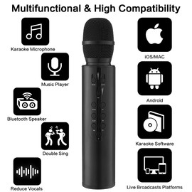 Aceshop Karaoke Wireless Microphone Portable Handheld Bluetooth Speaker Mic, Wireless Microphones Karaoke Machine Home KTV Player Compatible with Android & iOS Devices for Party/Singing/Meeting