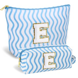 SEFORICO Initial Makeup Bag- Cosmetic Bag Cute Teen Girl Gifts Make Up Case Large Capacity Makeup Bag Travel Bag Gift for Women Valentines Day Bridesmaid Friend Birthday Gifts(Blue E)