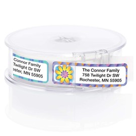 Imagination Assorted Designer Rolled Address Labels with Elegant Plastic Dispenser