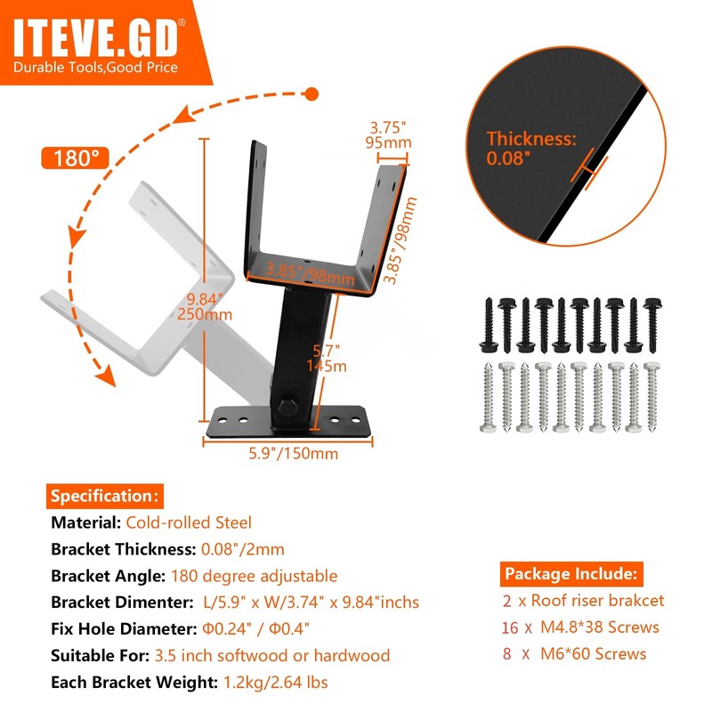 ITEVE.GD Roof Riser Bracket Kit,Adjustable Angle Roof Riser for 4