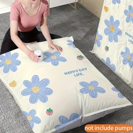 Vacuum Compression Bag, 1 Count Strawberry & Flower  Pattern Lovely Quilt Storage Bag, Dustproof & Waterproof Storage Bag for Home & Travel(without Pump) - Color: Multicolor, Specification: jumbo