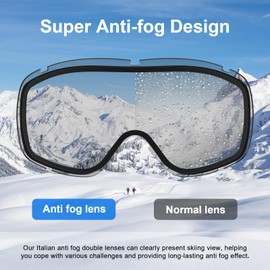 Yafaca Ski Goggles, Skiing Goggles for Men Women, Anti Fog Snowboard Goggles with Dual Lens, UV400 Protection and Helmet Compatible OTG Ski Glasses for Adult Youth