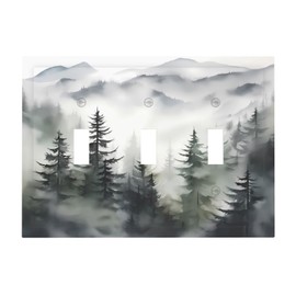 Rustic Misty Forest Tree 3 Gang Triple Toggle Decorative Light Switch Cover Mountain Landscape Electrical Wall Plates Receptacle Switchplate Faceplates for Bathroom Bedroom