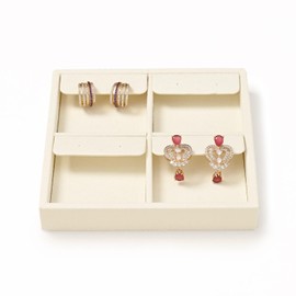 Oirlv Microfiber 4 Slots Jewelry Earring Display Tray Earring Display Organizer Tray(Beige)
