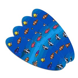 Pixel Tropical Ocean Fish Pattern Double-Sided Oval Nail File Emery Board Set 4 Pack