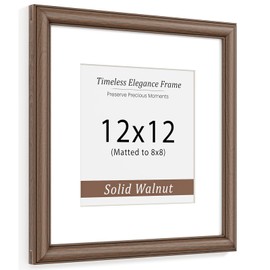 Natural Walnut 12x12 Picture Frames Mat to 8x8 Picture Display,Original Wood Handcrafted Poster Frame,Wooden Frame 12x12 with Tempered Glass Graduation Family Wedding Certificate Photo Wall Mounted