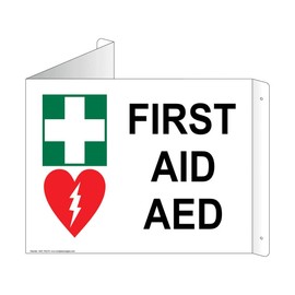 ComplianceSigns.com First Aid AED Reflective Wall Sign, Triangle Projection-Mount, 13x10 inch Aluminum for Emergency Response