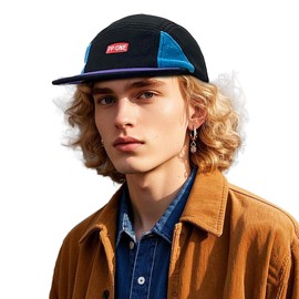 Clakllie Stylish Flat Bill Hats 5 Panel Baseball Cap Flat Brim Snapback Hat Retro Golf Hats Cityboy Biker Board Hat,Black