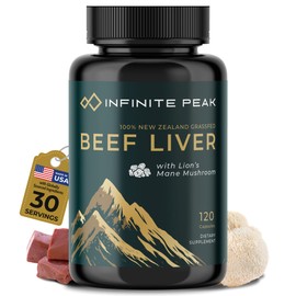 Natural Energy & Focus for High Performing Professionals w/Grass Fed Beef Liver Capsules w/Lions Mane | Grassfed Beef Liver Supplement Supports Full Body Wellness & Iron Levels | 30 Serving-120 Cnt